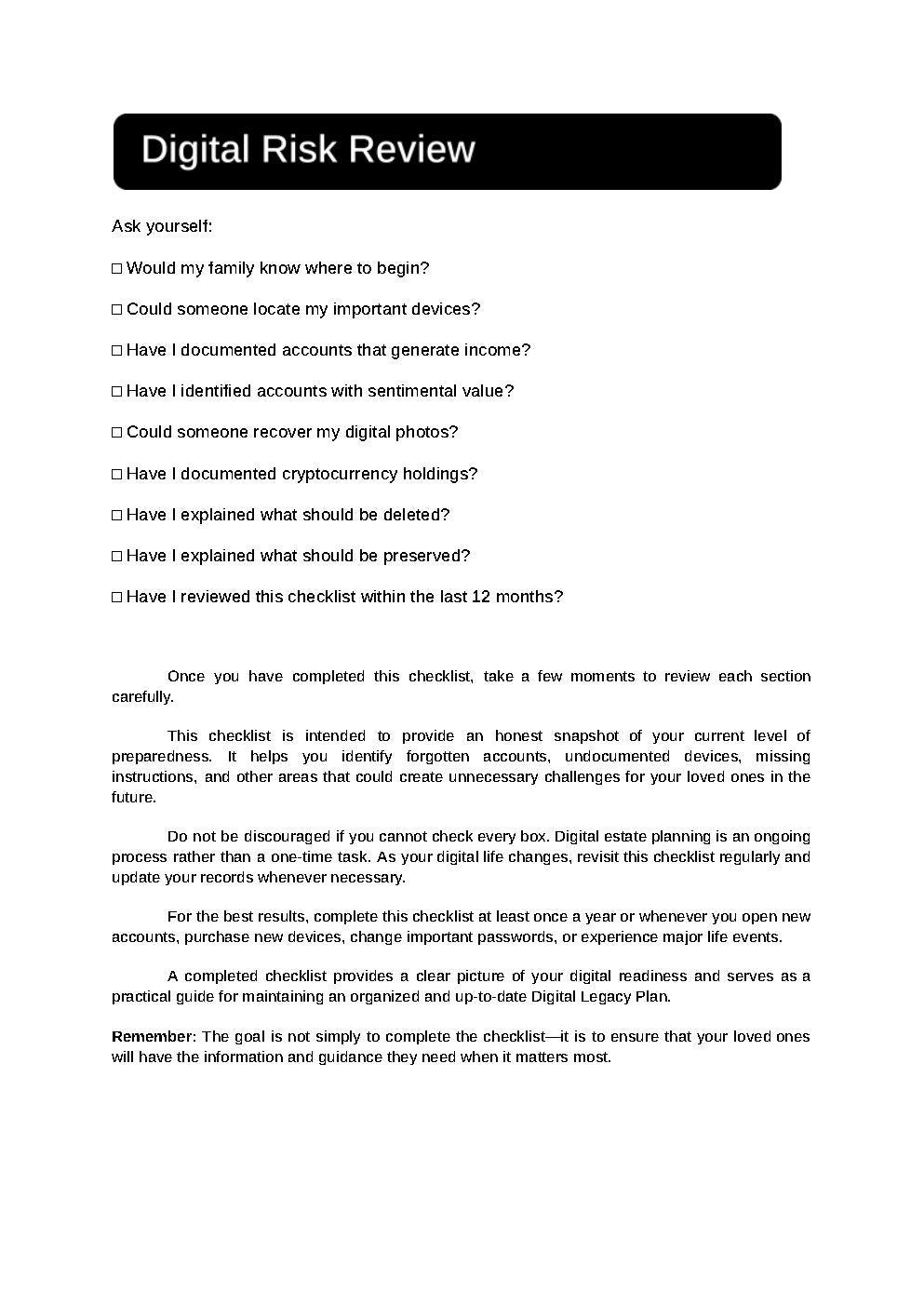 Digital Assets Checklist
